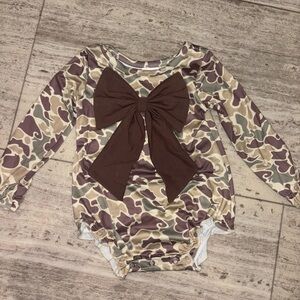 Camouflage Long Sleeve Kids One Piece with Brown Bow